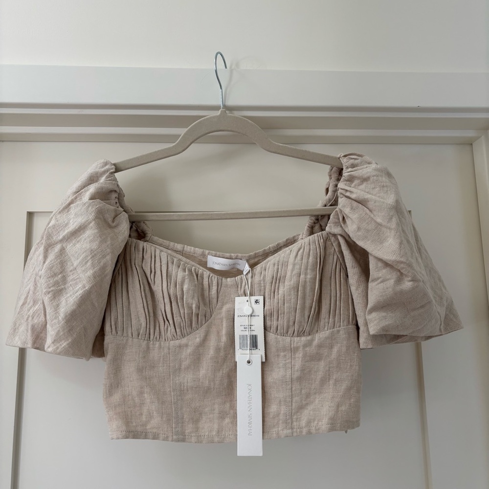 NWT Jonathan Simkhai Square Neckline Short Sleeve Crop Top 0